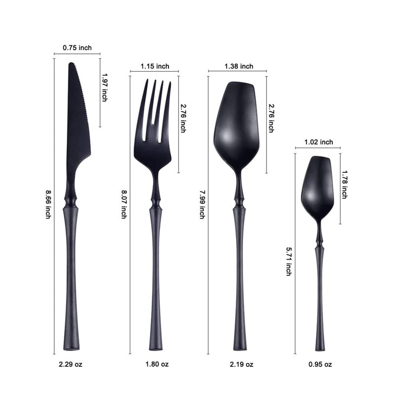 Ensemble de couverts Demi-Mai, service pour 4, Noir