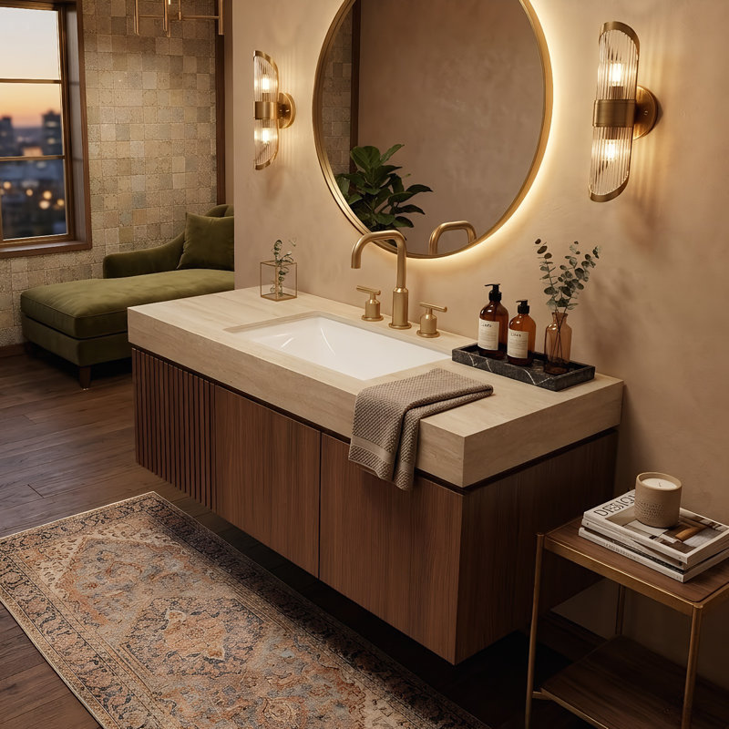 Meuble-lavabo moderne flottant avec comptoir en pierre frittée et évier en céramique Roma, armoire de rangement en contreplaqué (30 po / 36 po / 48 po)