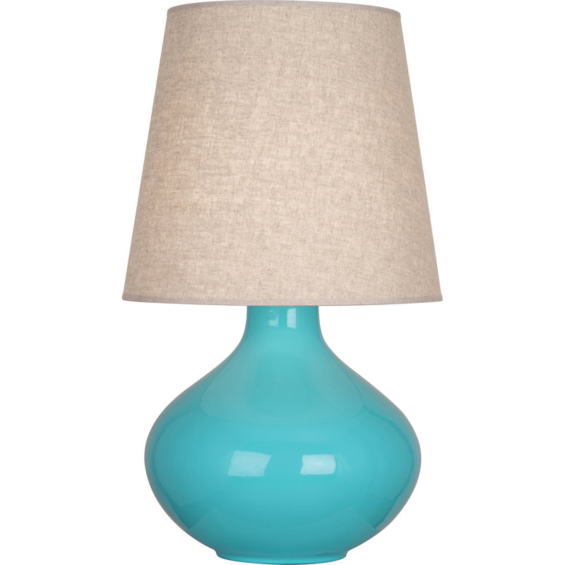 June Ceramic Table Lamp, Buff Linen, Egg Blue
