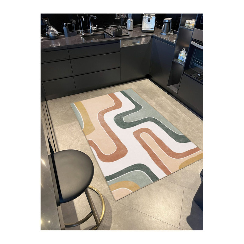 Tapis décoratif lavable à rayures vertes et orange, Tapis de couloir 4 pi 11 po x 9 pi 10 po inclus