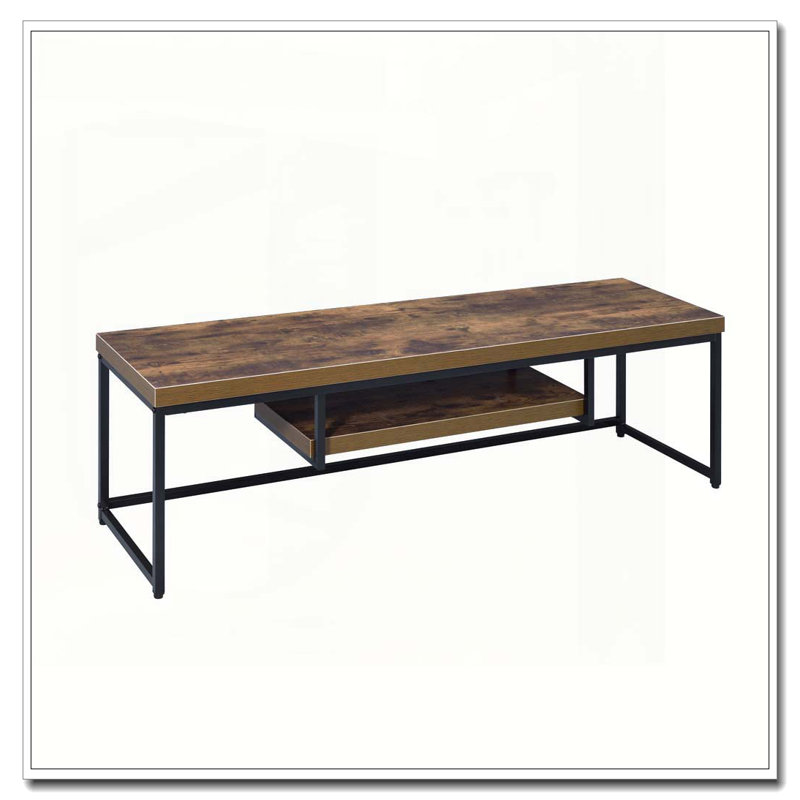 Weathered Oak and Black 1-shelf TV Stand, 16.5"H x 59.5"L x 16.5"W, Black/Brown