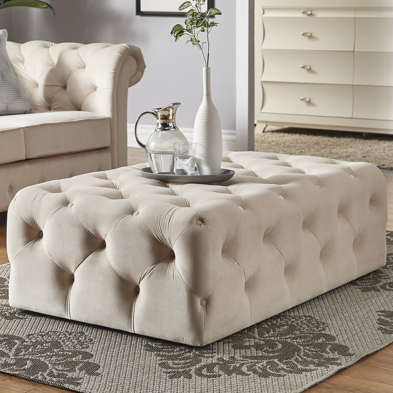 Huskins Velvet Ottoman, Beige Velvet