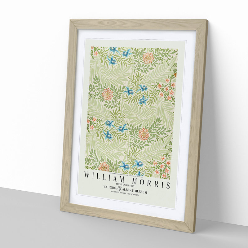 Larkspur Pattern with Border by William Morris - Picture Frame Painting, 48cm H x 36cm W x 2cm D, Oak Framed