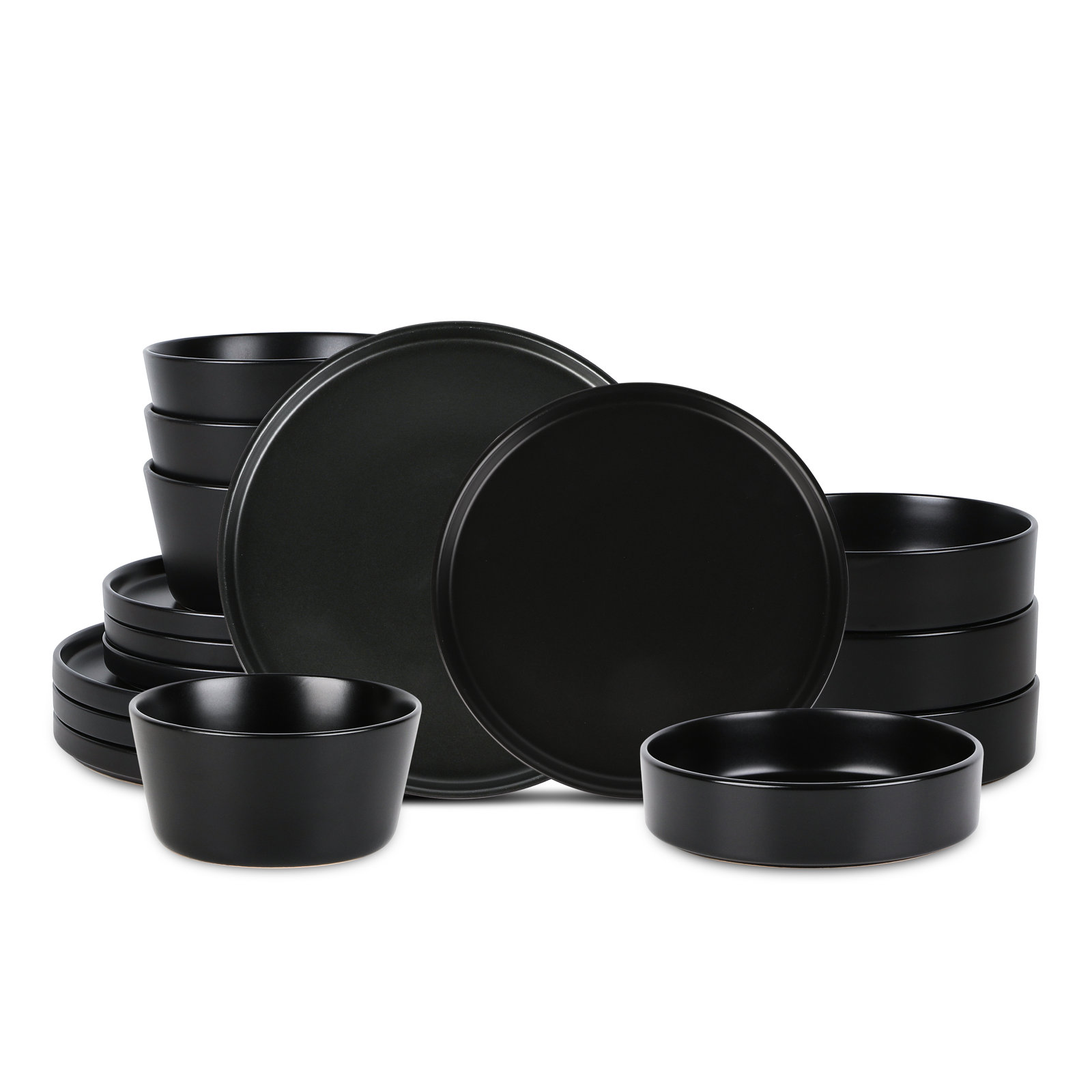 Celina Stoneware Dinnerware Set, Black, 16