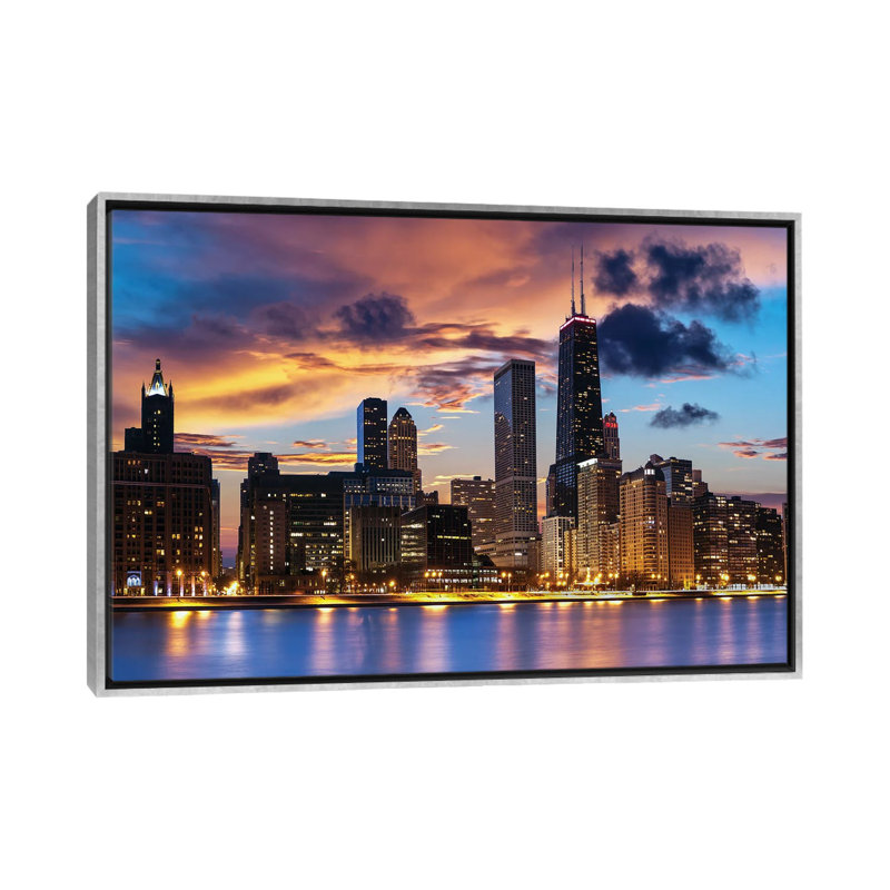 Chicago Skyline, Silver Floater Frame Canvas, 18" H x 26" W x 1.5" D