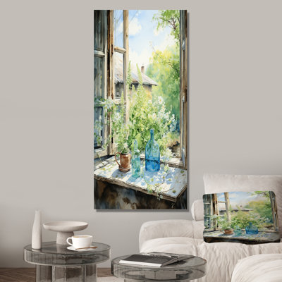 Art mural sur toile vert et bleu campagne avec charme I