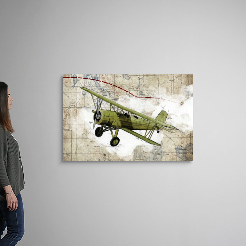 Biplane, impression d’art graphique sur toile, Toile tendue, H 32 po x l 48 po x P 1,25 po