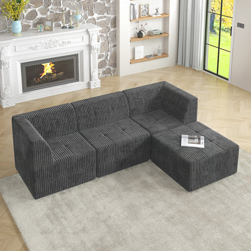 Canapé modulaire en L, Tissu gris