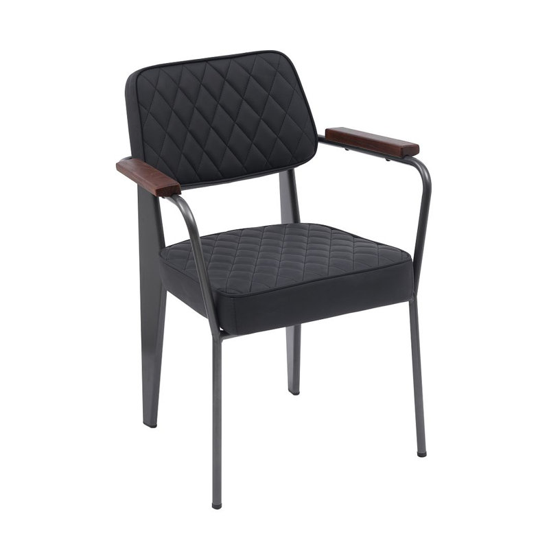 Dining Chair with Arm, Brown Tan Vintage Metal Armchair - Set of 2, Black