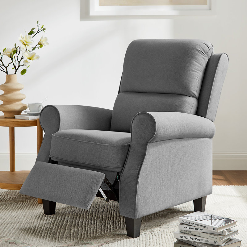 34.6’’ Push Back Recliner Chair With Adjustable Backrest & Footrest, Gray Linen