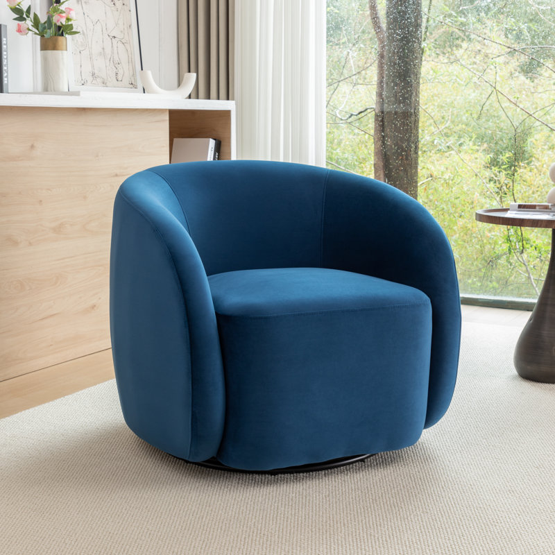 Fauteuil demi-tonneau pivotant en velours Arrun, Marine