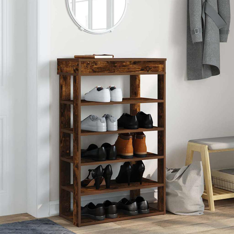 Shoe Rack 80X30x98 Cm Engineered Wood, Smoked Oak, 98cm H x 60cm W x 30cm D