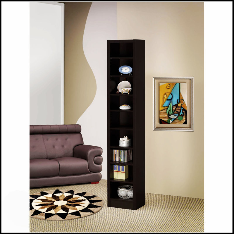 Cappuccino Rectangular Nine-Tier Enclosed Bookcase With Glass Doors For Modern And Stylish Storage, Brown