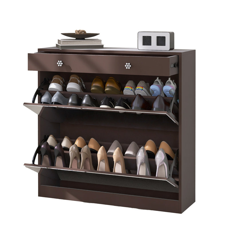 Mirror Shoe Cabinet With 2 Tier Drawers