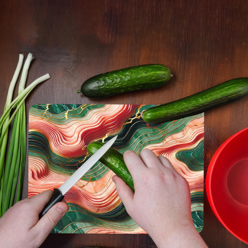 Glass Marble Patterned Serving and Cutting Board for Modern Kitchen Aesthetics and Functionality, 7.9" x 11.8"