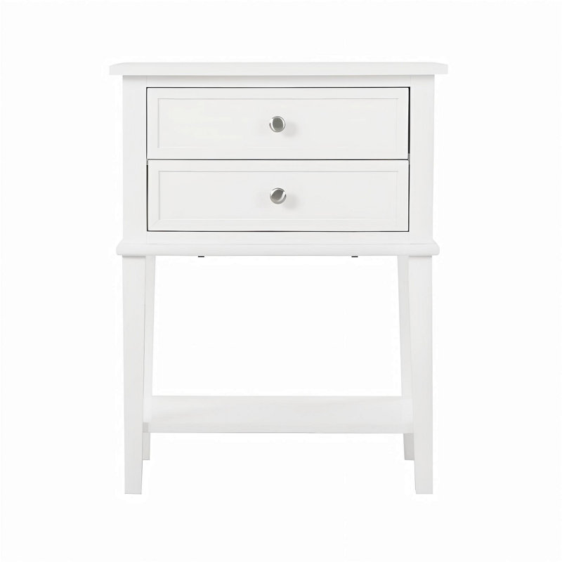 Table de chevet contemporaine avec tablette de rangement, parfaite pour les petits espaces et les décors modernes, Blanc
