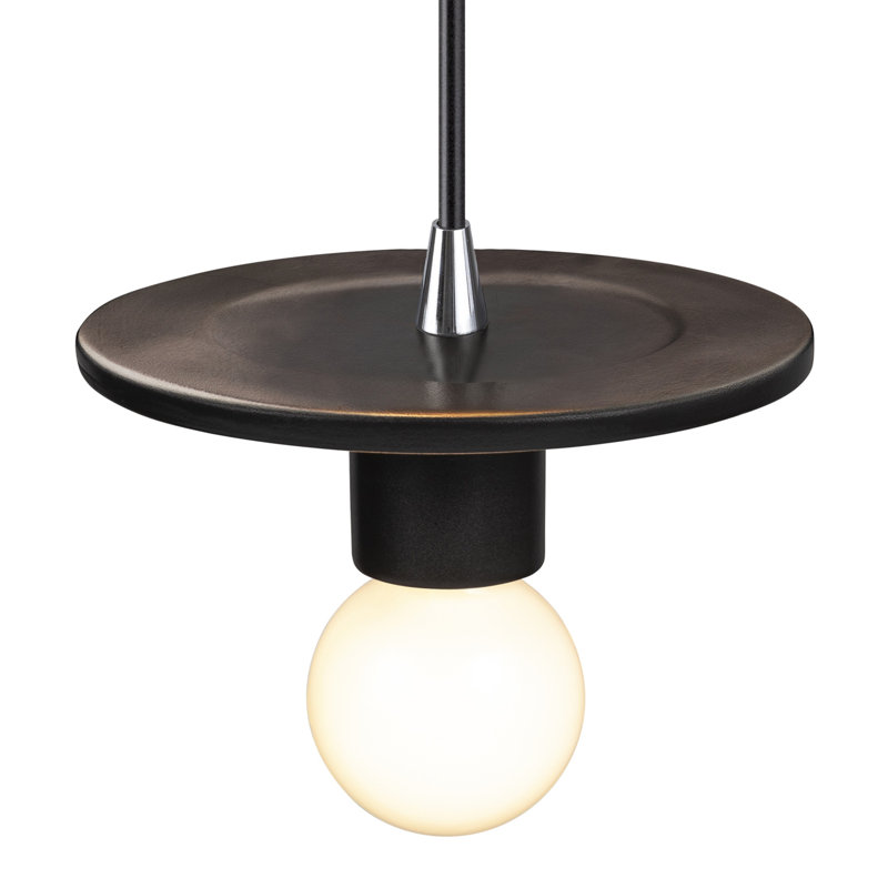 Luminaire suspendu à 1 lumière Leni, Noir mat carbone, Chrome poli
