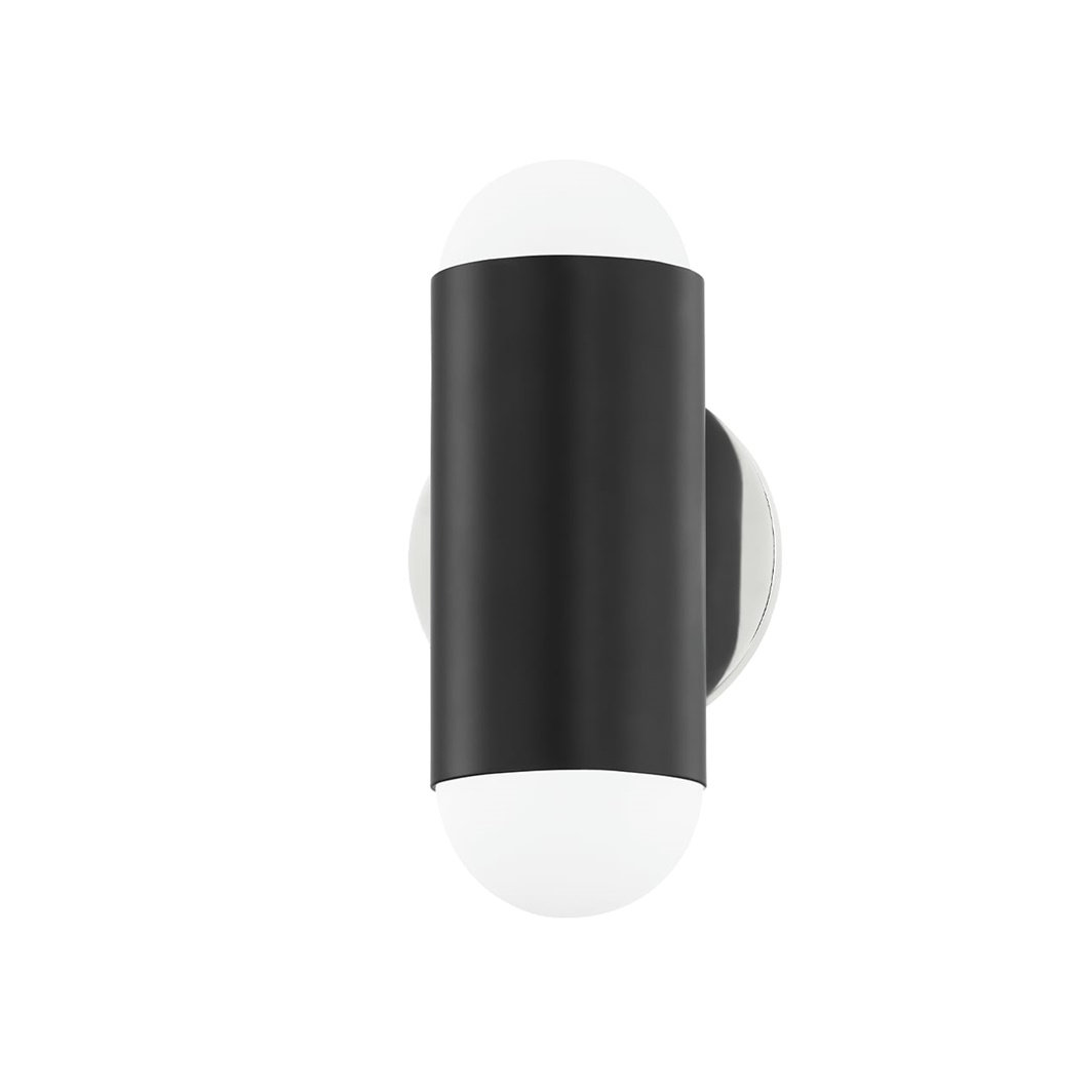 Kira 2-Light Armed Sconce, Polished Nickel/Soft Black