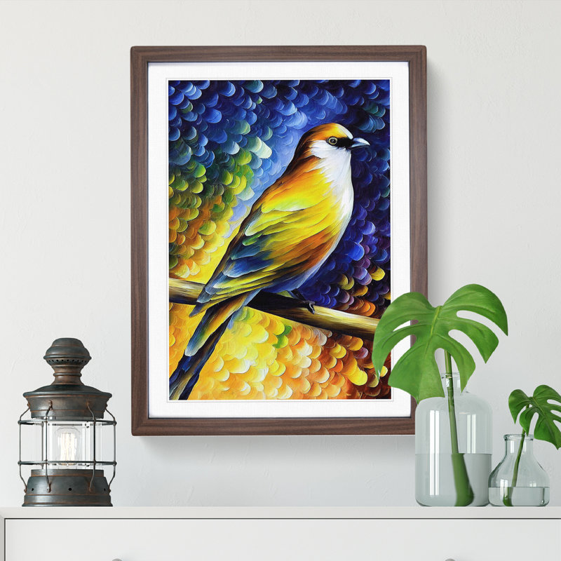 Bird Portrait No.1 - Wall Art, 66cm H x 48cm W x 2cm D, Walnut Framed, White