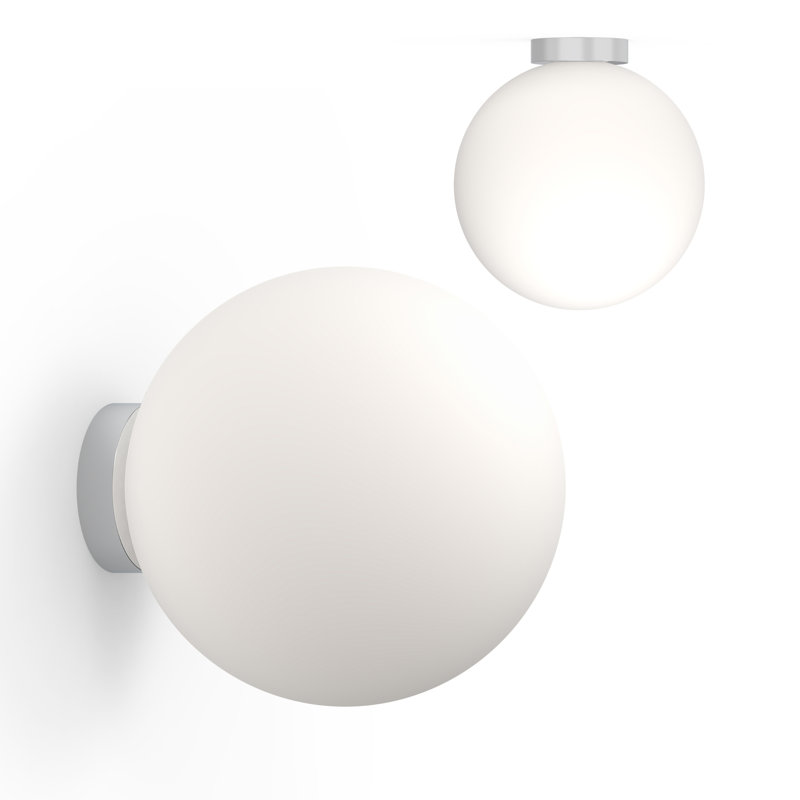 Bola Sphere Globe Flush Mounted Sconce, Chrome, 9,6" H x 8" W x 8" D
