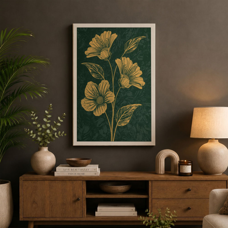 Golden Study Botanical 1 Piece Wrapped Canvas Wall Art, 30x20 - 76.2 x 50.8 cm, Sage Border