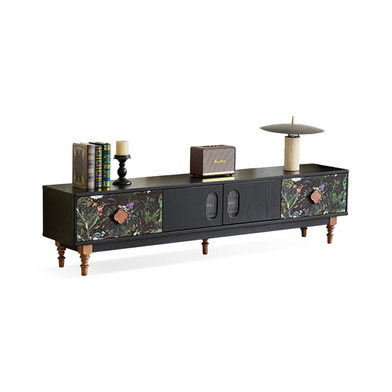 Meuble télé rétro en bois massif noir, 86.61