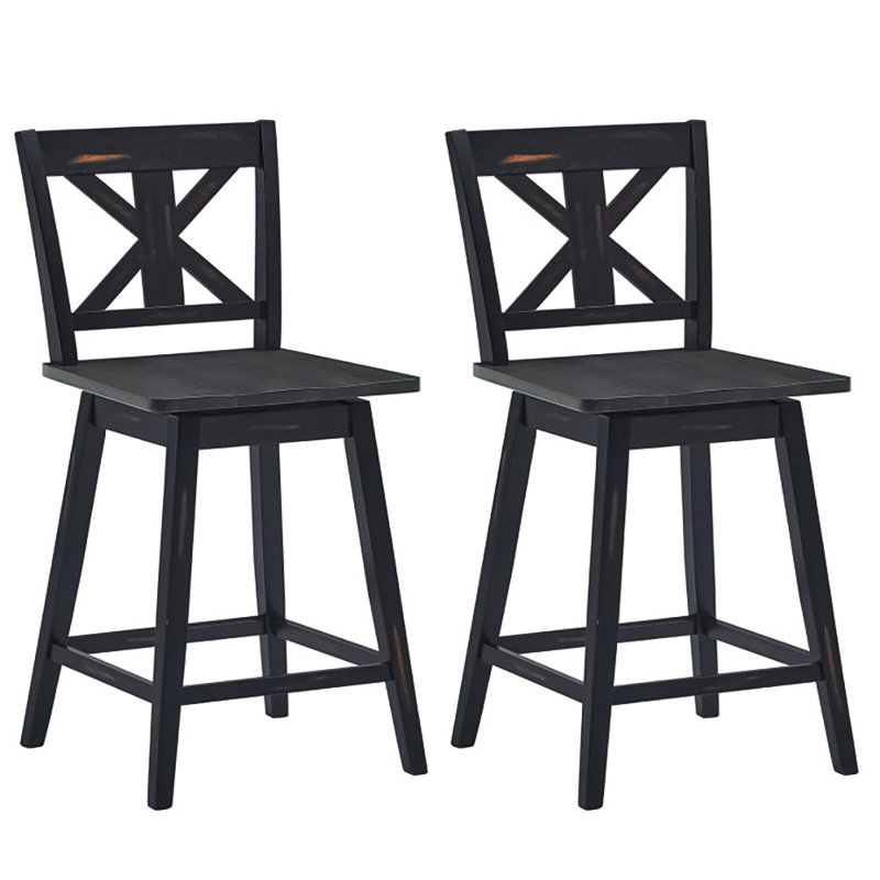 Jiaxu Swivel Solid Wood Counter Stool, Black, Extra Tall (43" Seat Height)