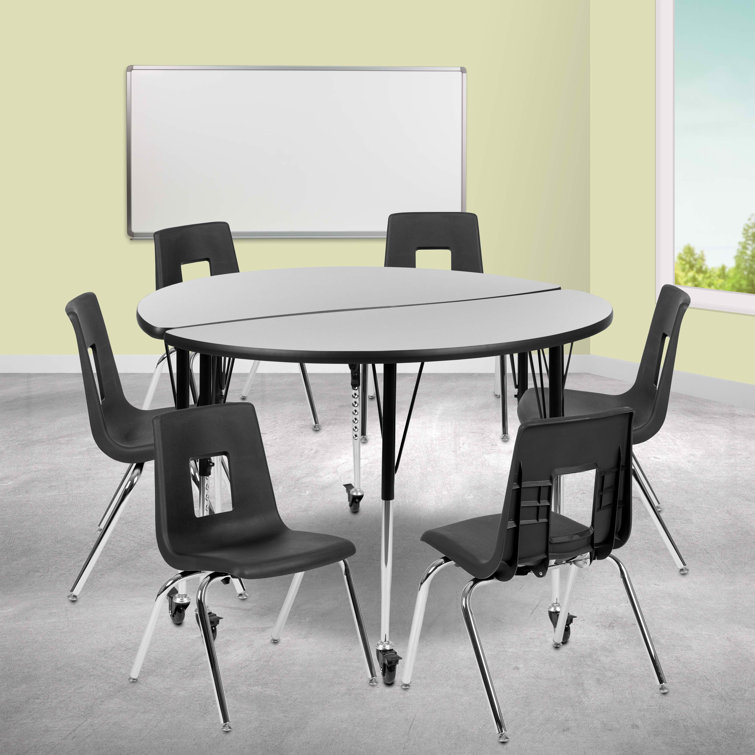 Flash Furniture 60''W x 66''L Horseshoe Grey Thermal Laminate Activity Table