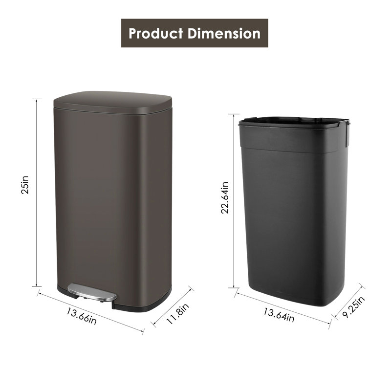 Steel Kitchen Trash Can, 30, Brown