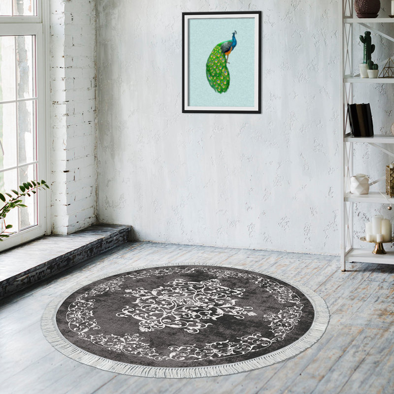 Luxueux tapis 100% polyester gris et blanc 6 x 6 pi | Épaisseur de 0,3 po de hauteur et 0,4 po de hauteur de base | Dessous antidérapant, lavable à la machine à 86 ° F, 900 g / m² | Parfait pour le salon, la chambre à coucher et les espaces repas