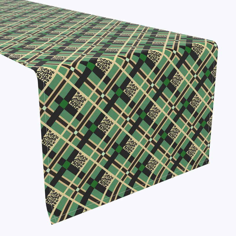 Tartan and Leopard Print Table Runner 72" Polyester Decorative Dining Table Linen, 72" x 12"