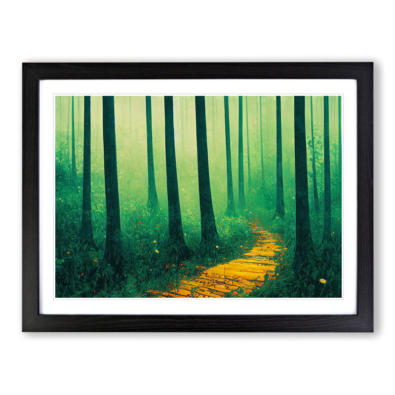 Summer Forest Path Vol.1 1 Piece Single Picture Frame Painting, 25cm H x 34cm W x 2cm D, Black