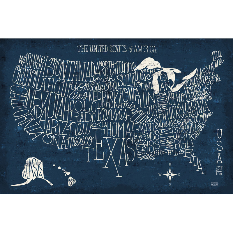 Carte des États-Unis à la main, H 32 po x l 48 po