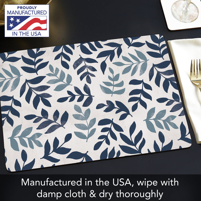 Ensemble de 4 napperons de table en bois franc à motif floral de qualité supérieure Blue Leaf