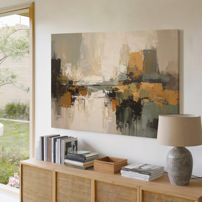 Toile en sourdine, paysage terrestre abstrait, toile organique, tons verticaux, art mural, prêt à accrocher, galerie, décoration intérieure, décoration moderne