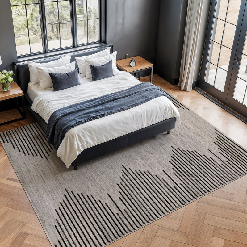 Tapis crème / noir Damarcus, Rectangle 7 pi 10 po x 10 pi, Cream