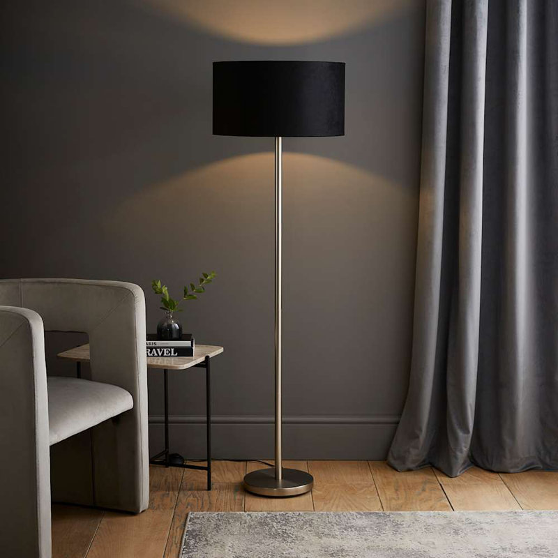 Pearletta Traditional Floor Lamp, Chrome, Black, No