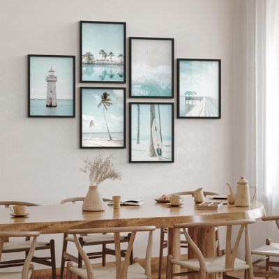 Framed Wall Art Collage Print Gallery Set, Retro 80s Beach Ocean Sky Landscapes Nature Wilderness Photography Modern Decorative Colorful for Living Room, Bedroom, Office