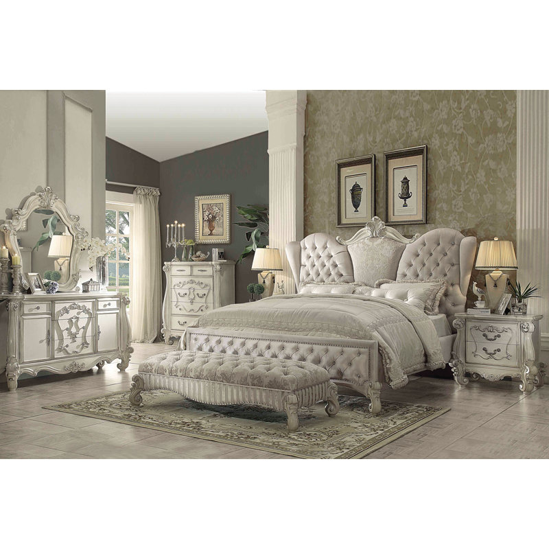 Banc de chambre en tissu Aubreana, Ivoire, Blanc os