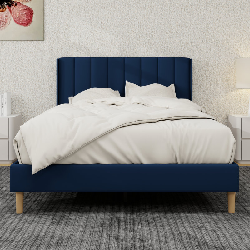 Upholstered Platform Bed Frame, Blue, Full
