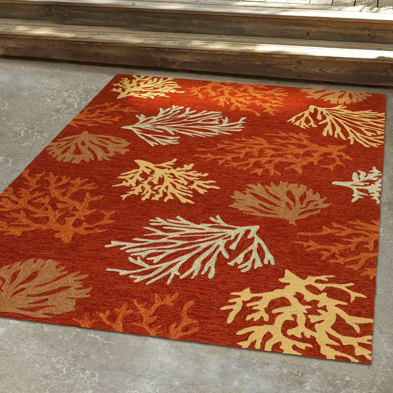 Tapis rouge / orange / beige noué à la main Rundall, Rectangle : 5 pi 6 po x 8 pi