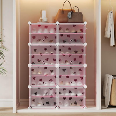 Expandable 8-Tier Shoe Rack Organizer with Door – Modular Shoe Storage Cabinet with PVC Shelves, Stackable, Dustproof, Space-Saving, Holds 32 Pairs, for Entryway, Hallway, Closet, Bedroom