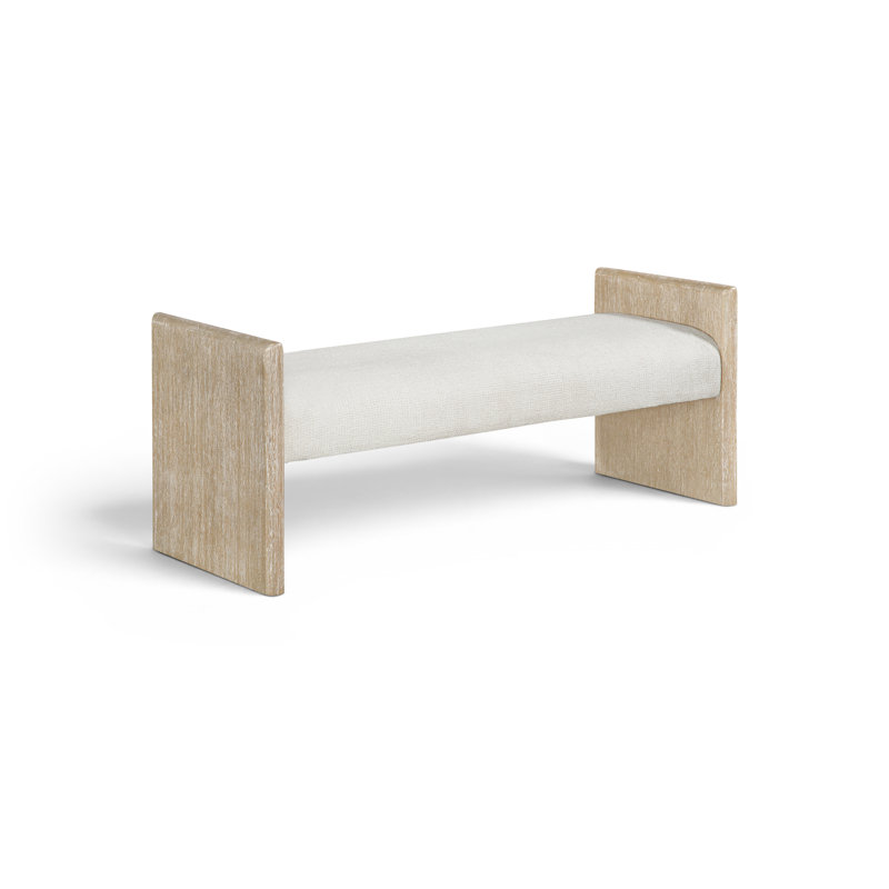 Banc rembourré en tissu crème Hickory, Cream Polyester Fabric, Natural