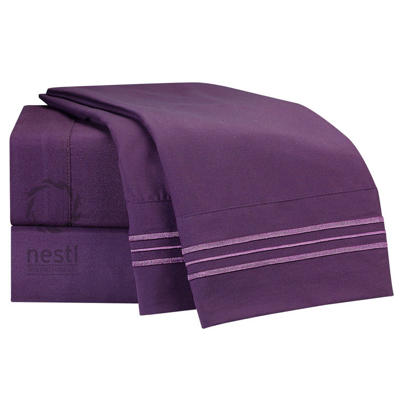 Extra Deep Martin Eggplant Microfiber Sheet Set, Twin Sheet Set+Fitted Sheet+1 Pillowcase