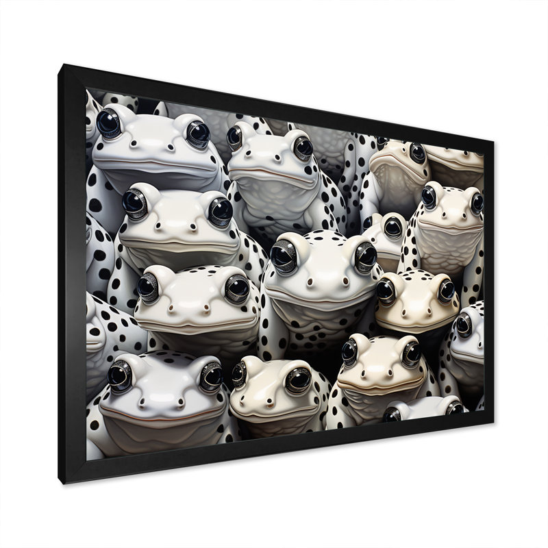 Noir et blanc Pop Art Frogs I, Cadre simple noir, H 16 po x l 32 po x P 1 po