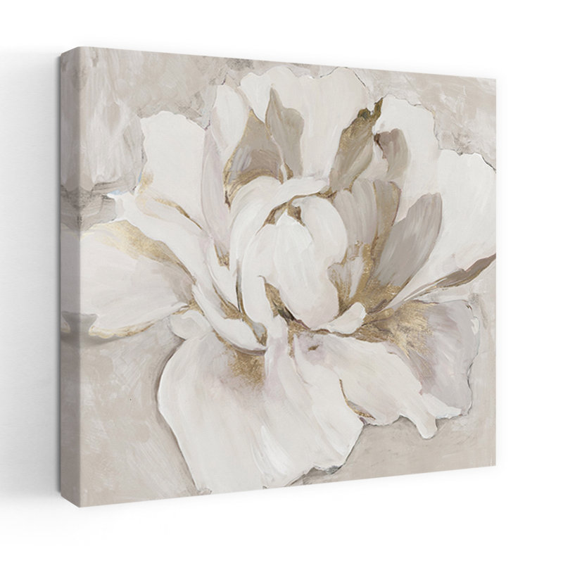 Pivoine blanche et dorée, délicate et élégante pivoine minimaliste, H 24 po x l 24 po