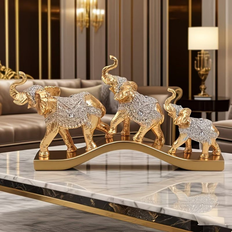 Statue Decor Figurines Elephants Figurine Elephant Statues For Home Decoration Lucky Elephant, Wine Rack, Statue Decoration Three Small Elephant Decorationentrance, Living Room, TV Cabinet, Wine Cabinet, Office, Auspicious Elephant Wealth Attracting