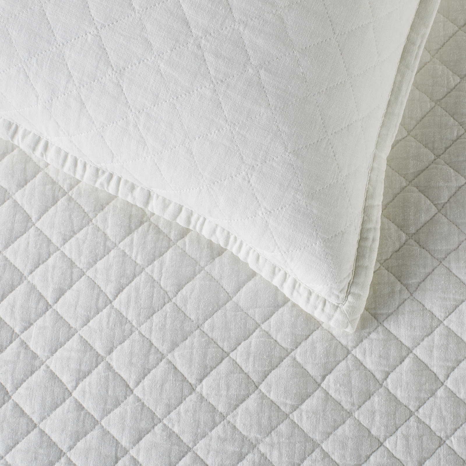 Gabriella Belgian Flax Linen Quilt Set, Queen Duvet Cover + 2 Shams, White
