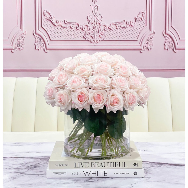 Real Touch Blush Pink Rose Stems – French Country Artificial Flowers For Home Décor