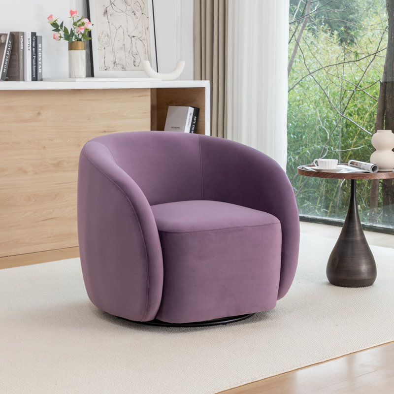 Fauteuil demi-tonneau pivotant en velours Arrun, Mauve